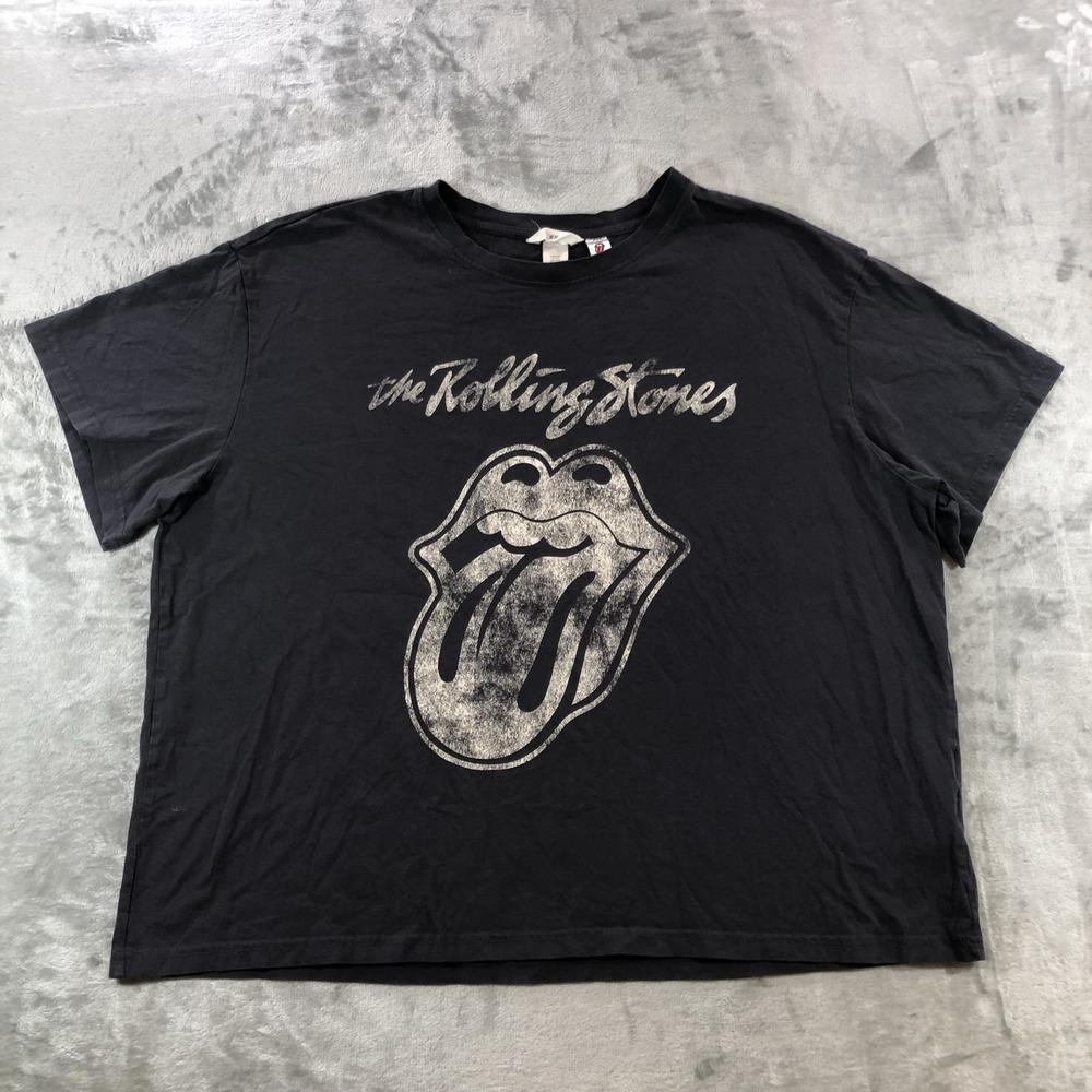 Rolling Stones H&M Shirt Womens Plus 2XL Black Graphic Band Tongue Logo Tee